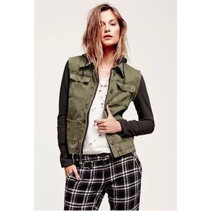 Free People Utility Military Knit Hooded Jacket Distressed Green Size Medium M